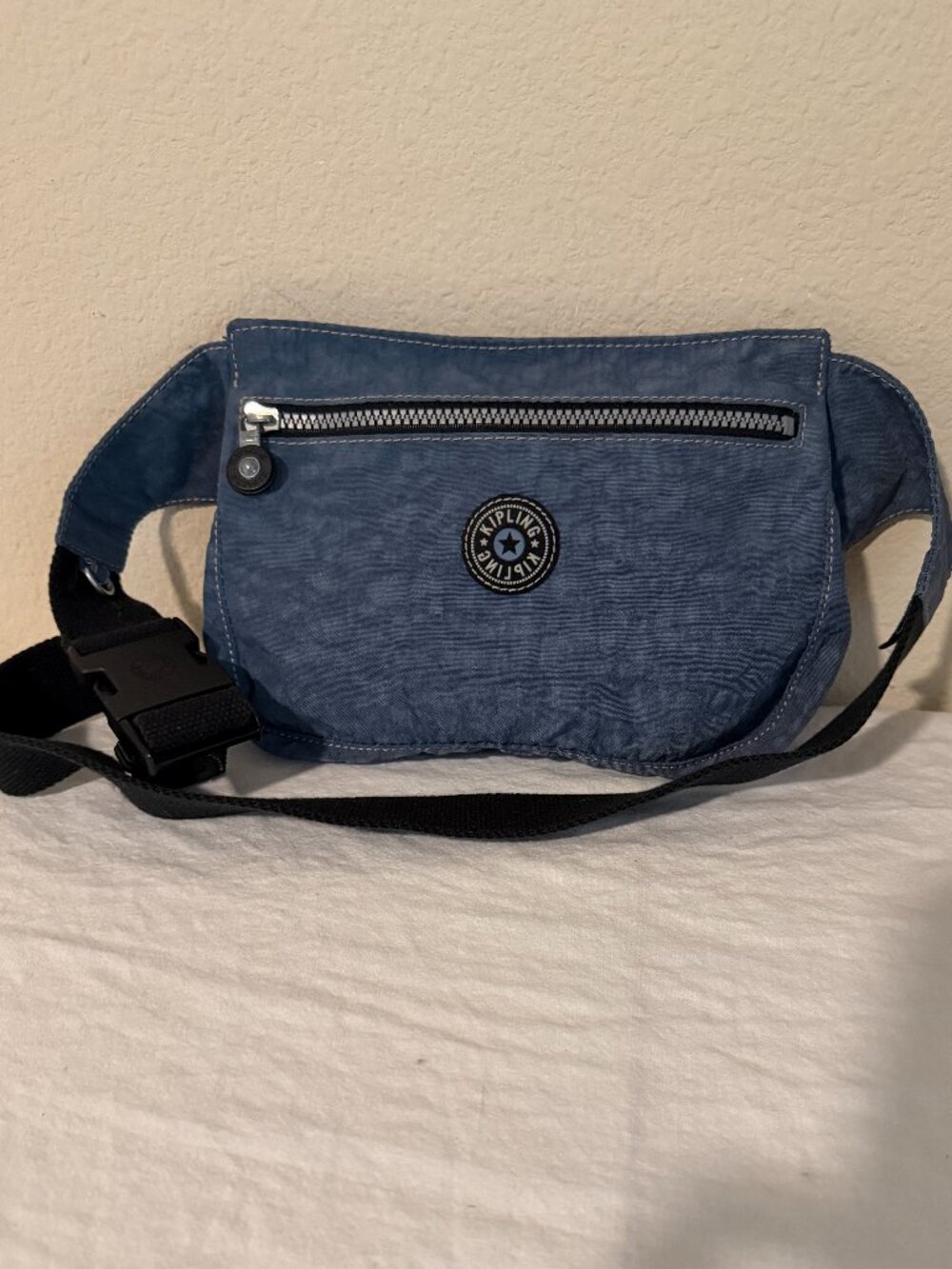 Kipling Waist Belt Bag Crinkle Nylon Buckle Strap Crossbody Bag Slate Blue Boho